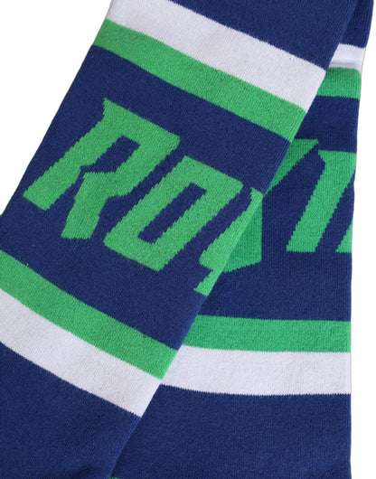 Socks by Dolce & Gabbana for men in stretch cotton & nylon blue, green, multicolor, white & striped features a contemporary knit construction, showcasing the sophisticated design of this Men's Stretch Cotton & Nylon Socks with its contemporary finish.