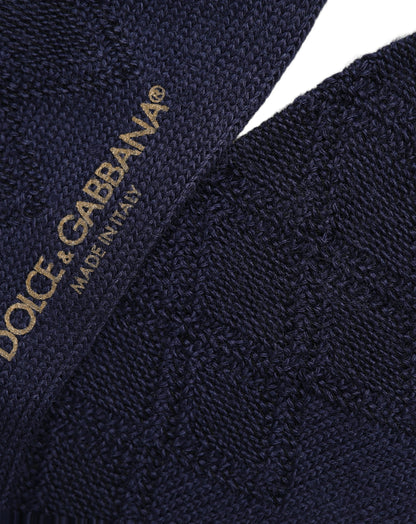 Dolce & Gabbana Navy Blue Wool Crest Logo Knee High Accessory Socks