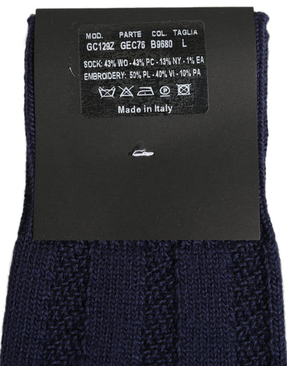 Dolce & Gabbana Navy Blue Wool Crest Logo Knee High Accessory Socks