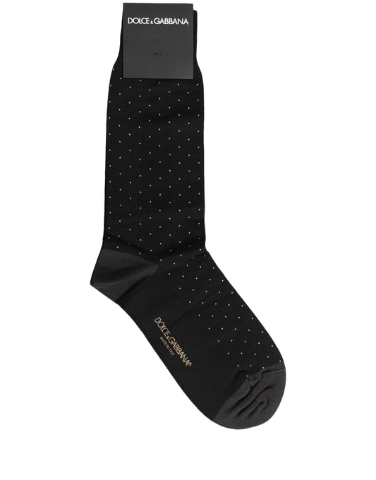 Dolce & Gabbana Men's Nylon Cotton & Calf Leather Socks - Black Patterned