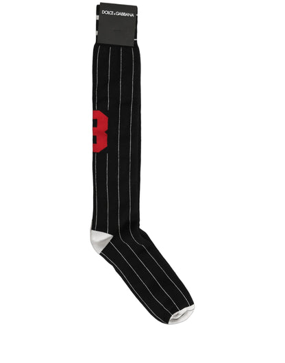 Dolce & Gabbana Men's Stretch Cotton & Nylon Socks - Black Red White Pinstripe