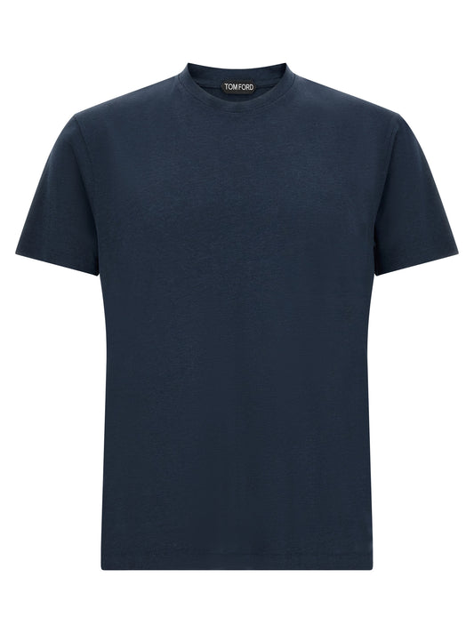 T-Shirt by Tom Ford for men in lyocell & cotton blue features a plush silhouette, showcasing a sophisticated crew neckline and short-sleeve for a truly plush finish.