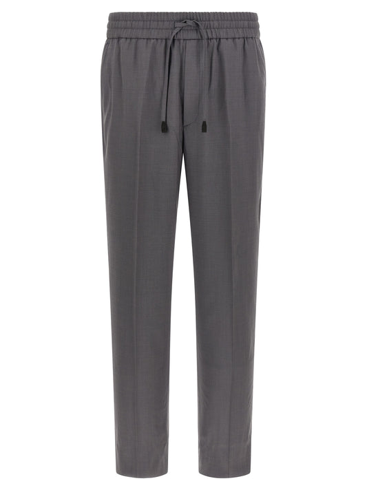 Trousers by Brioni for men in wool gray features a sculptural silhouette, showcasing a sculptural straight-leg and long with a sophisticated for a sculptural finish.
