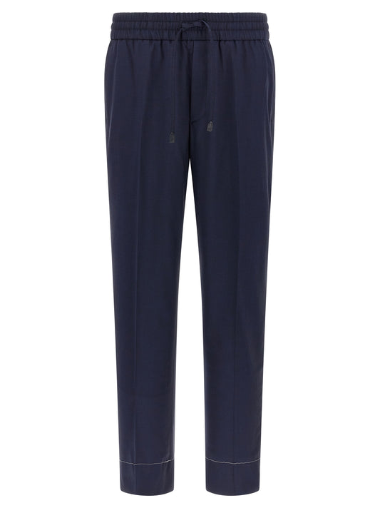 Trousers by Brioni for men in wool navy features a sculptural silhouette, showcasing a sculptural straight-leg and long with a sophisticated for a sculptural finish.