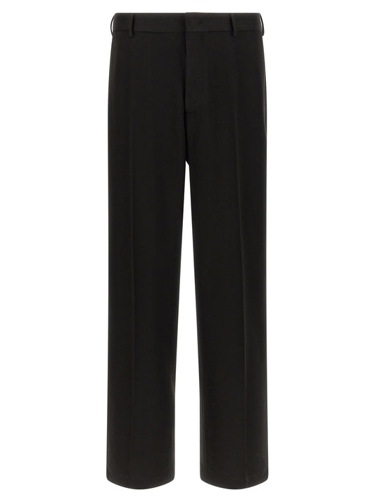 Trousers by CELLAR DOOR for men in stretch polyester & viscose black presents a smart silhouette, meticulously detailed with a smart straight, a smart long, and a smart .