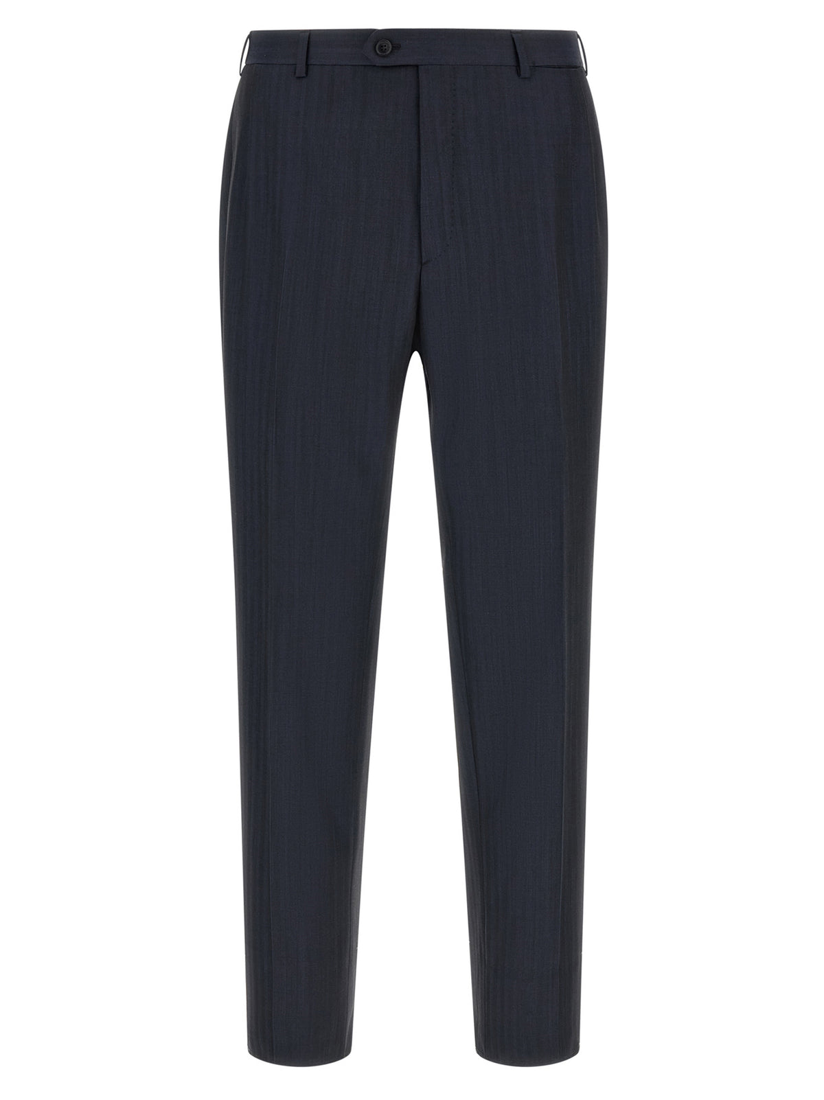 Pant Suit by Brioni for men in wool navy presents a sharp silhouette, artfully finished with a sharp and a sophisticated straight for a truly sharp look.