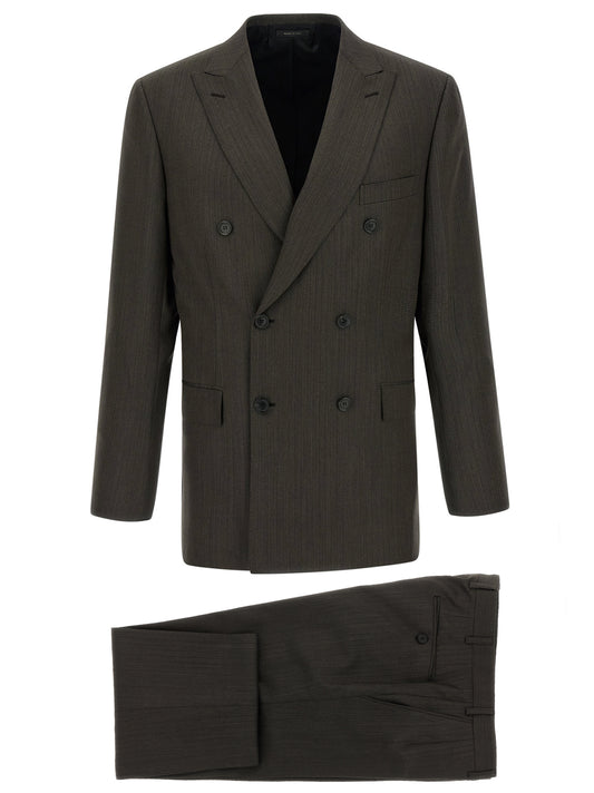 This Pant Suit by Brioni for men in wool brown presents a discerning silhouette, featuring a sophisticated and a discerning for a refined and polished look.