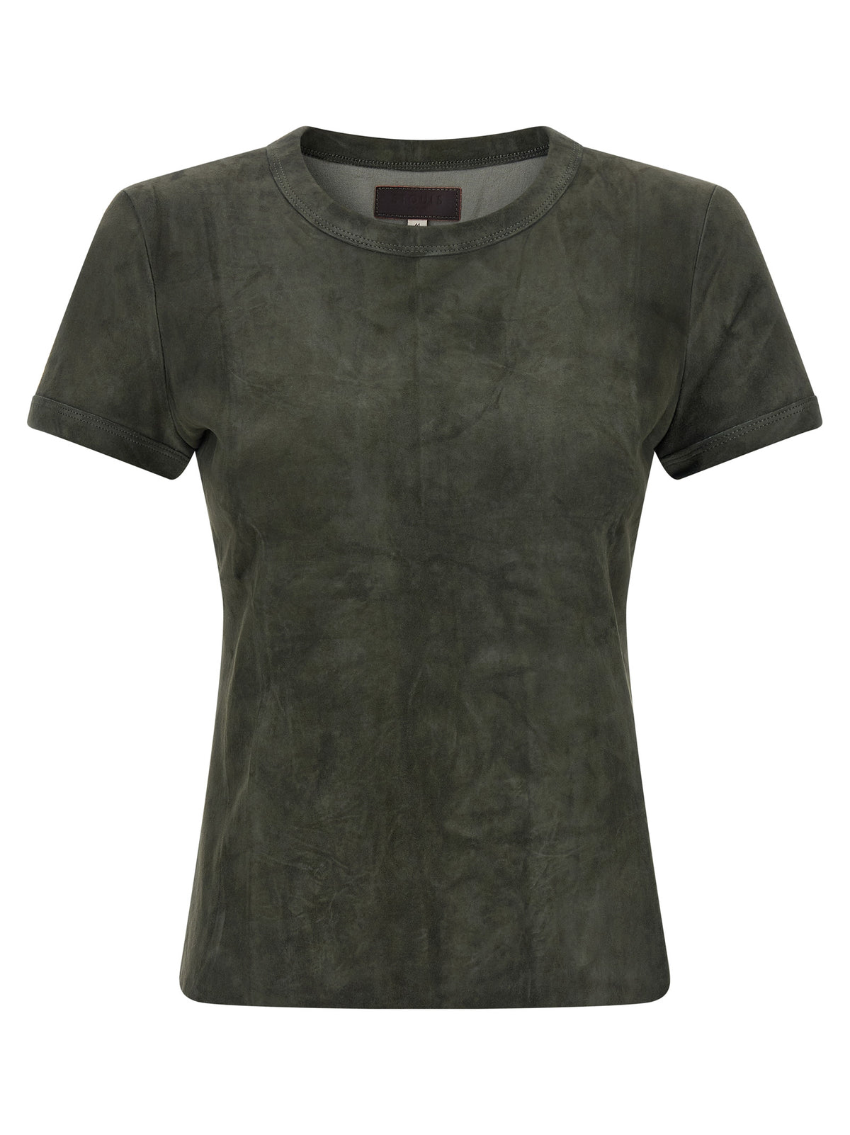 T-Shirt by STOULS for women in suede lambskin leather gray features an on trend silhouette, perfectly showcasing a on trend and crew neckline for an elevated aesthetic.