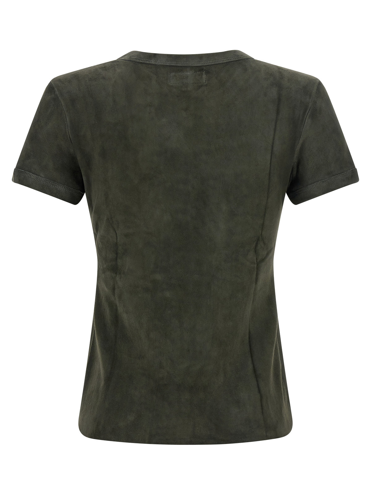 T-Shirt by STOULS for women in suede lambskin leather gray features an edgy silhouette, meticulously detailed with a sophisticated and crew neckline for a truly edgy finish.