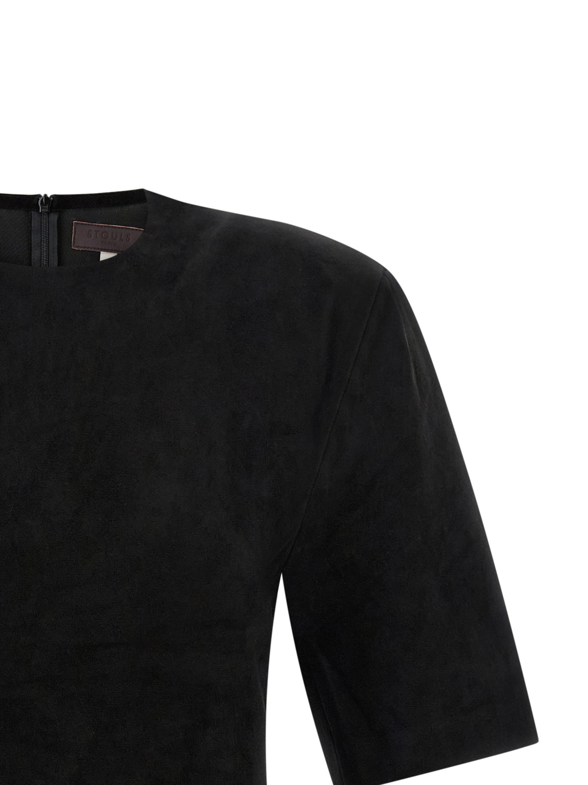 T-Shirt by STOULS for women in suede lamb leather black showcases a unassuming silhouette, artfully detailed with a refined and unassuming for a sophisticated, contemporary look.