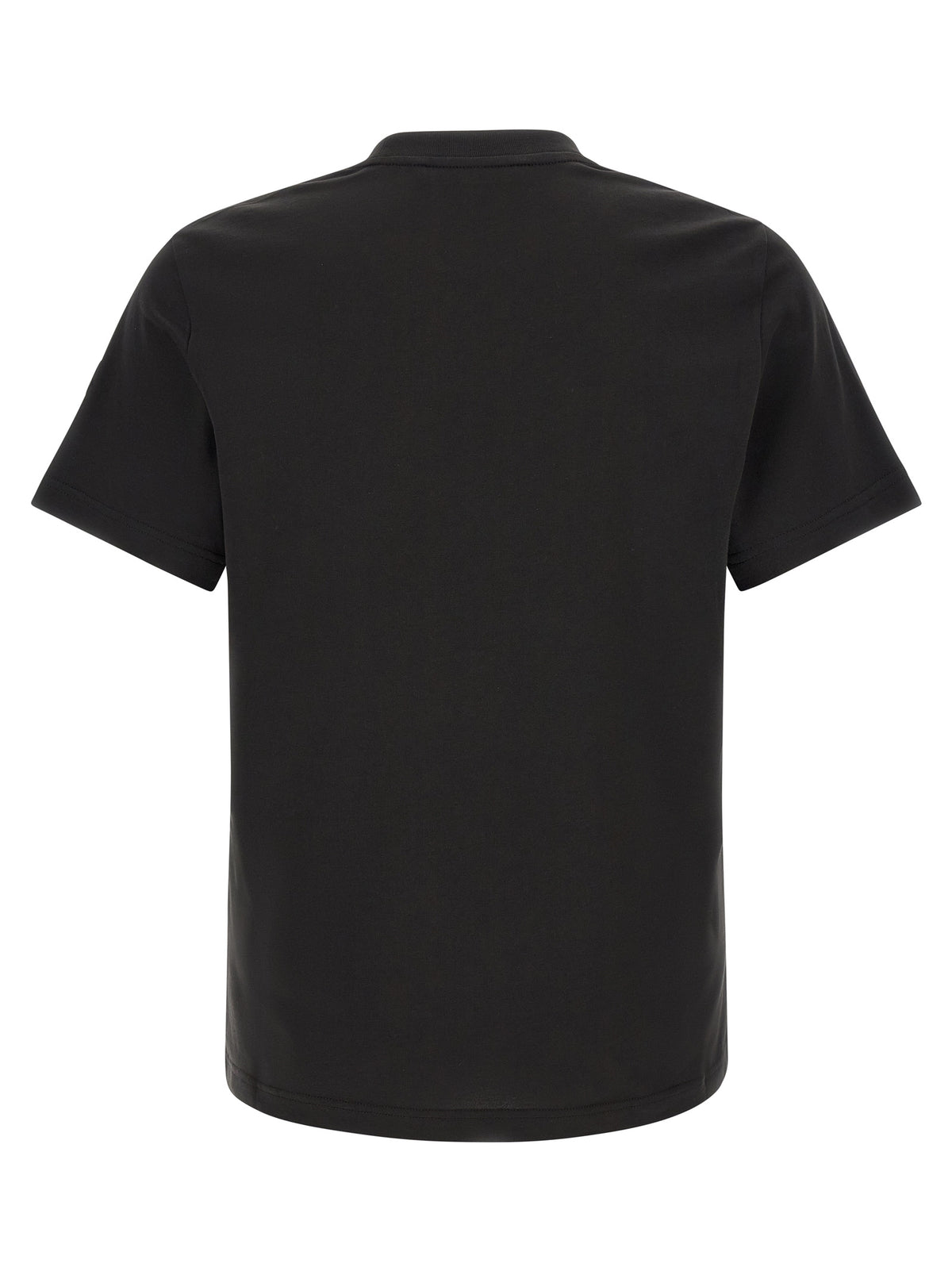 T-Shirt by Moncler for men in cotton felt black, white & print showcases a fashionable silhouette, elegantly detailed with a fashionable and crew neckline for a sophisticated, high-fashion look.