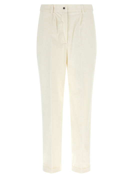 Trousers by Kiton for women in cotton corduroy & wool white presents a smart silhouette, meticulously detailed with a smart tapered-leg, a smart long, and a smart .