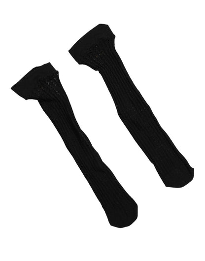 Socks by Dolce & Gabbana for women in stretch nylon & calf leather black features a contemporary knit construction, showcasing the sophisticated design of this Women's Stretch Nylon & Calf Leather Socks with its contemporary finish.