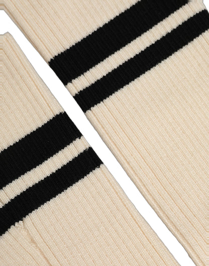 These Socks by Dolce & Gabbana for women in nylon & virgin wool black, cream & striped present a utilitarian silhouette from the Women's Nylon & Virgin Wool Socks collection, offering a utilitarian fit and refined aesthetic.