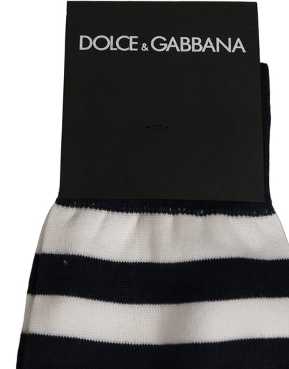 Dolce & Gabbana Women's Nylon Cotton & Calf Leather Socks - Black White Patterned Striped