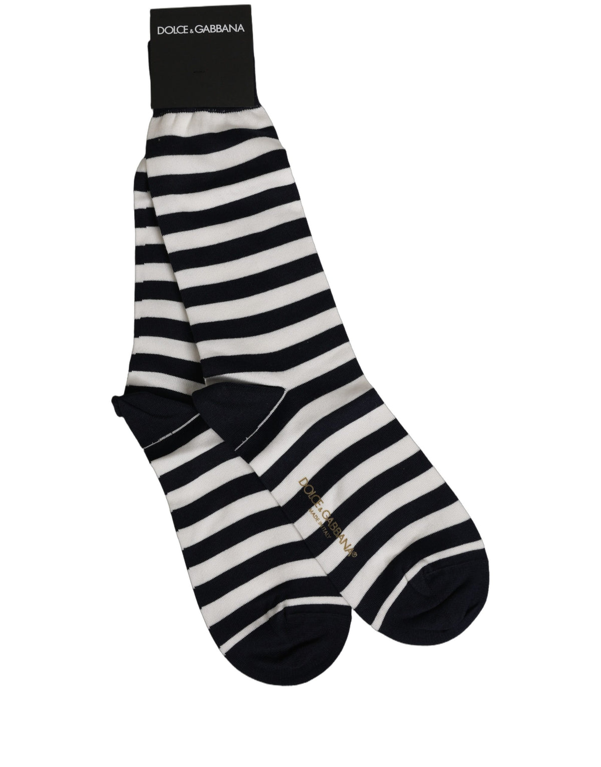 Dolce & Gabbana Women's Nylon Cotton & Calf Leather Socks - Black White Patterned Striped