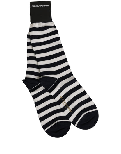 Dolce & Gabbana Women's Nylon Cotton & Calf Leather Socks - Black White Patterned Striped