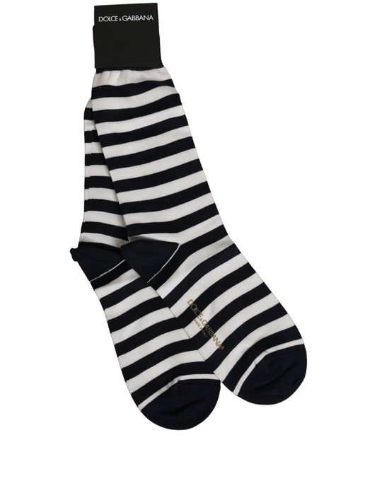 Dolce & Gabbana Women's Nylon Cotton & Calf Leather Socks - Black White Patterned Striped