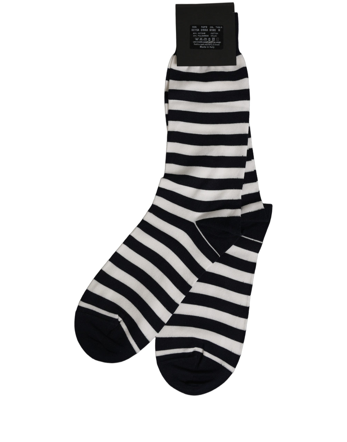 Dolce & Gabbana Women's Nylon Cotton & Calf Leather Socks - Black White Patterned Striped