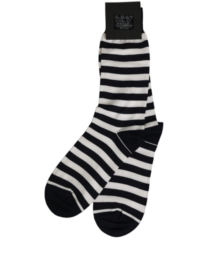 Dolce & Gabbana Women's Nylon Cotton & Calf Leather Socks - Black White Patterned Striped