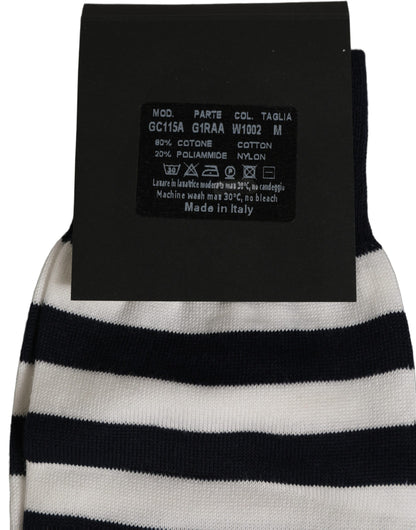 Dolce & Gabbana Women's Nylon Cotton & Calf Leather Socks - Black White Patterned Striped
