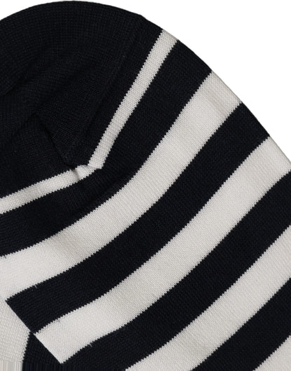 Dolce & Gabbana Women's Nylon Cotton & Calf Leather Socks - Black White Patterned Striped