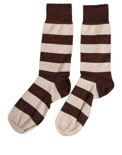 Socks by Dolce & Gabbana for women in nylon polyester viscose & calf leather beige, brown, cream & striped features an stylish silhouette, showcasing the stylish design of this Women's Nylon Polyester Viscose & Calf Leather Socks with a stylish finish.