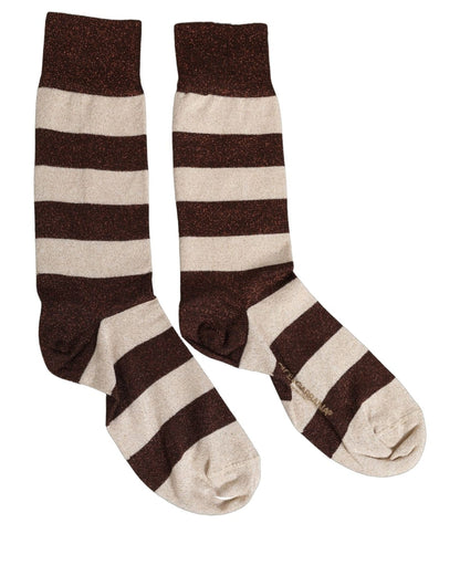 These Socks by Dolce & Gabbana for women in nylon polyester viscose & calf leather beige, brown, cream & striped present a utilitarian silhouette from the Women's Nylon Polyester Viscose & Calf Leather Socks collection, offering a utilitarian fit and refined aesthetic.