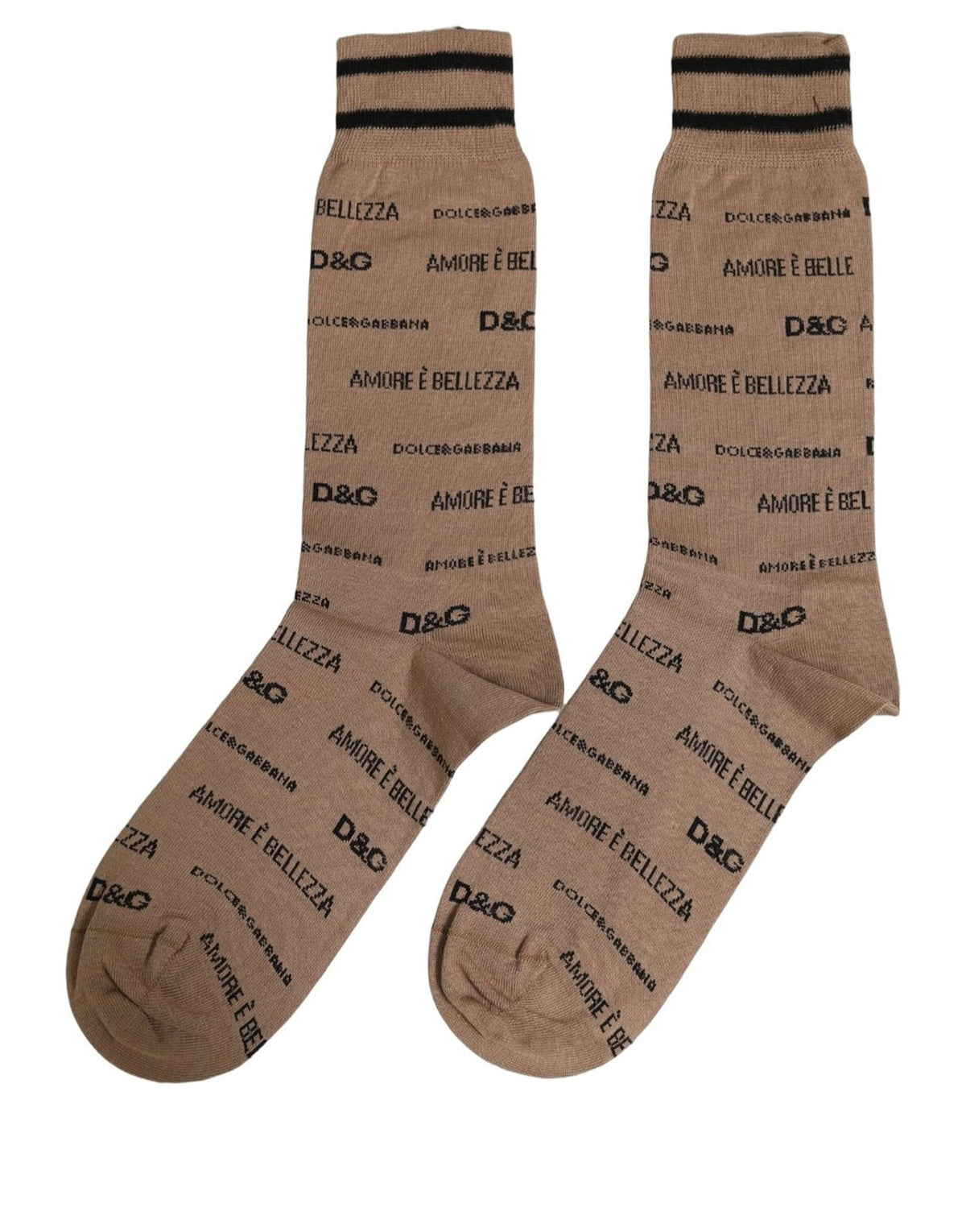 Dolce & Gabbana Women's Nylon Cotton & Calf Leather Socks - Black Brown Print