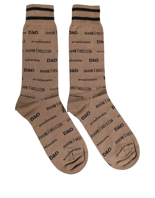 Dolce & Gabbana Women's Nylon Cotton & Calf Leather Socks - Black Brown Print