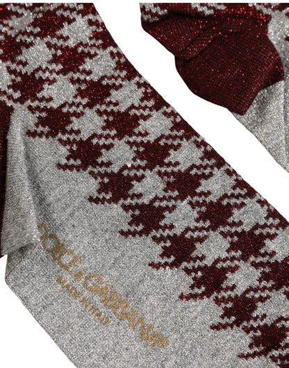 Socks by Dolce & Gabbana for women in nylon polyester viscose & calf leather gray, maroon, patterned & houndstooth features a contemporary knit construction, showcasing the sophisticated design of this Women's Nylon Polyester Viscose & Calf Leather Socks with its contemporary finish.
