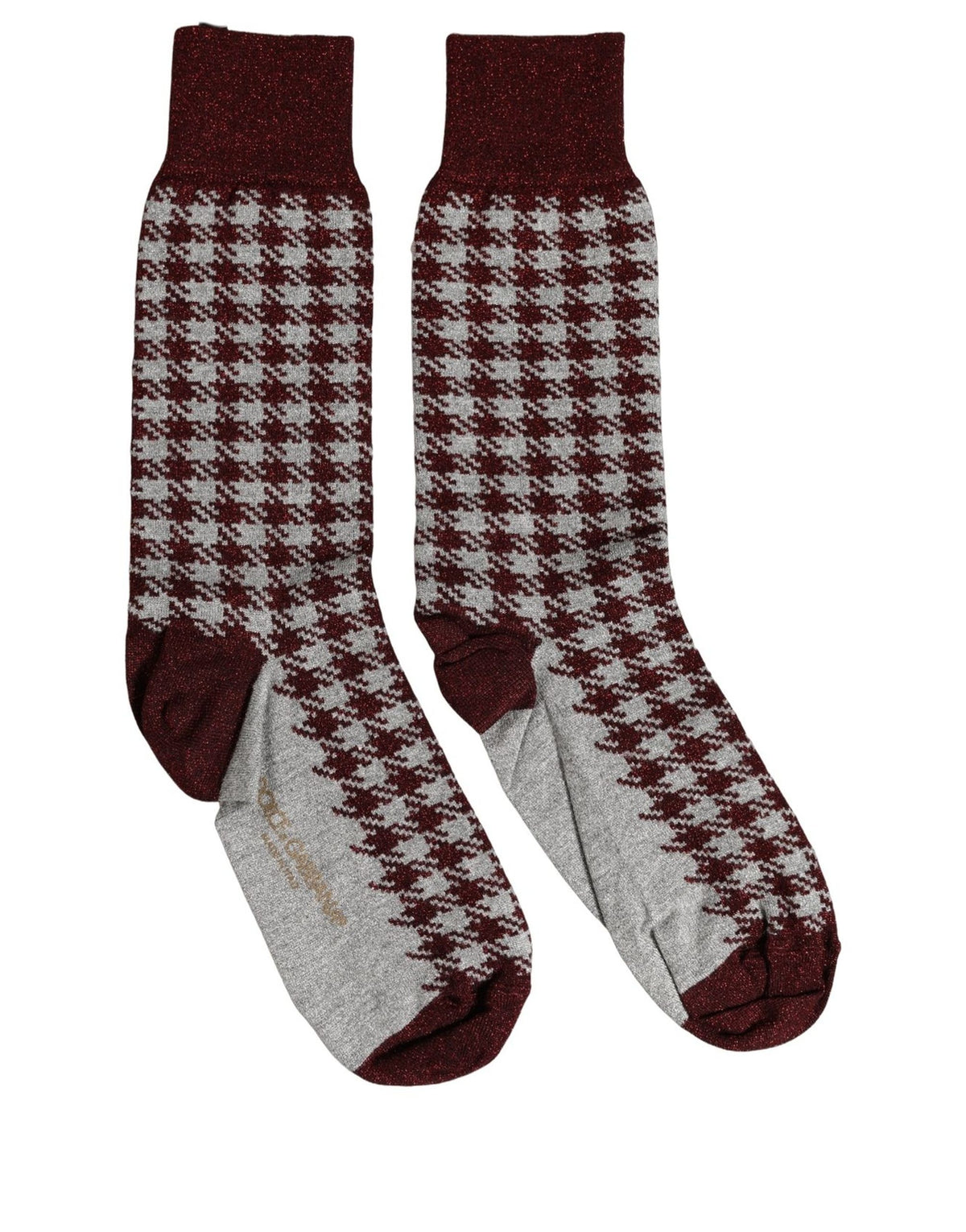 Socks by Dolce & Gabbana for women in nylon polyester viscose & calf leather gray, maroon, patterned & houndstooth features an stylish silhouette, showcasing the stylish design of this Women's Nylon Polyester Viscose & Calf Leather Socks with a stylish finish.