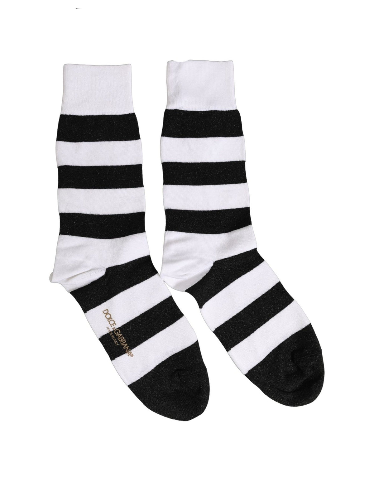 Socks by Dolce & Gabbana for women in nylon polyester viscose & calf leather black, white & striped features an utilitarian chic finish from the Women's Nylon Polyester Viscose & Calf Leather Socks collection, offering an utilitarian chic fit that ensures sophisticated comfort.