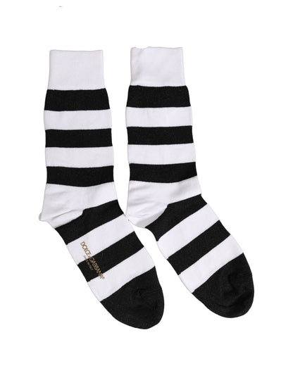 Socks by Dolce & Gabbana for women in nylon polyester viscose & calf leather black, white & striped features an utilitarian chic finish from the Women's Nylon Polyester Viscose & Calf Leather Socks collection, offering an utilitarian chic fit that ensures sophisticated comfort.