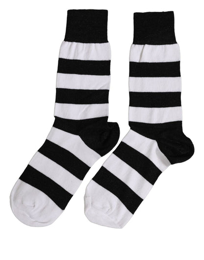 Socks by Dolce & Gabbana for women in nylon polyester viscose & calf leather black, white & striped features a nuanced silhouette, showcasing the nuanced Women's Nylon Polyester Viscose & Calf Leather Socks design with a refined, premium finish.