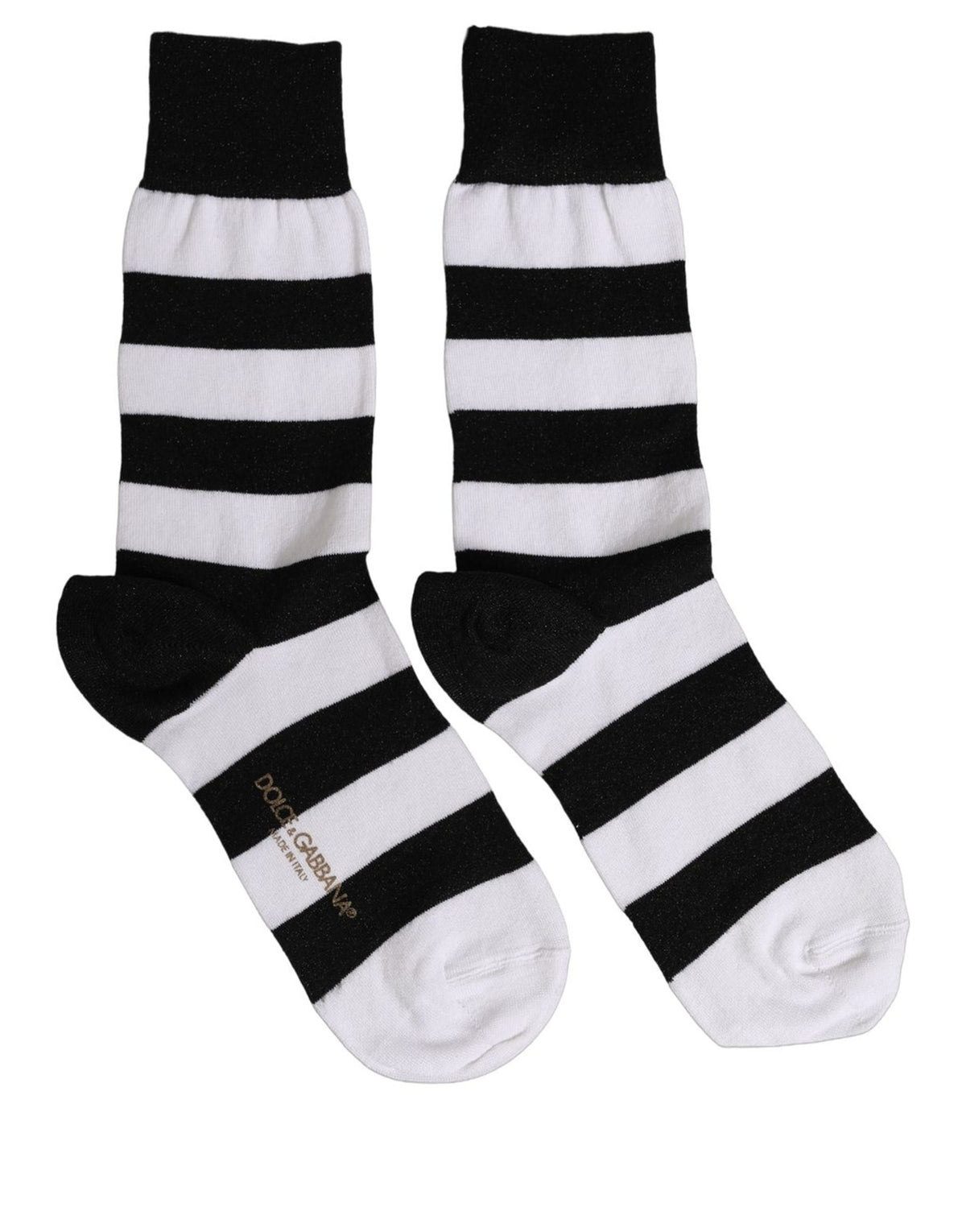 Socks by Dolce & Gabbana for women in nylon polyester viscose & calf leather black, white & striped features a contemporary knit construction, showcasing the sophisticated design of this Women's Nylon Polyester Viscose & Calf Leather Socks with its contemporary finish.