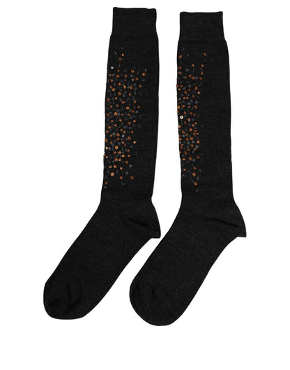 Socks by Dolce & Gabbana for women in elastane nylon polyester & wool dark-gray features a contemporary knit construction, showcasing the sophisticated design of this Women's Elastane Nylon Polyester & Wool Socks with its contemporary finish.