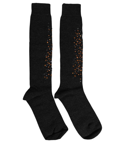 Socks by Dolce & Gabbana for women in elastane nylon polyester & wool dark-gray features an utilitarian chic finish from the Women's Elastane Nylon Polyester & Wool Socks collection, offering an utilitarian chic fit that ensures sophisticated comfort.