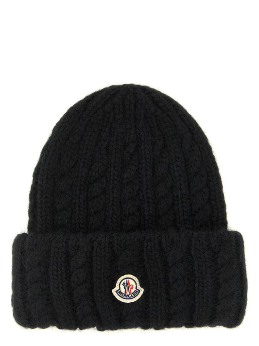 Moncler Black Alpaca Leather Beanie