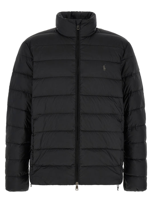 Puffer Jacket by Polo Ralph Lauren for men in polyester black features a city-ready silhouette, detailed with insulated and a city-ready high-neck neckline.