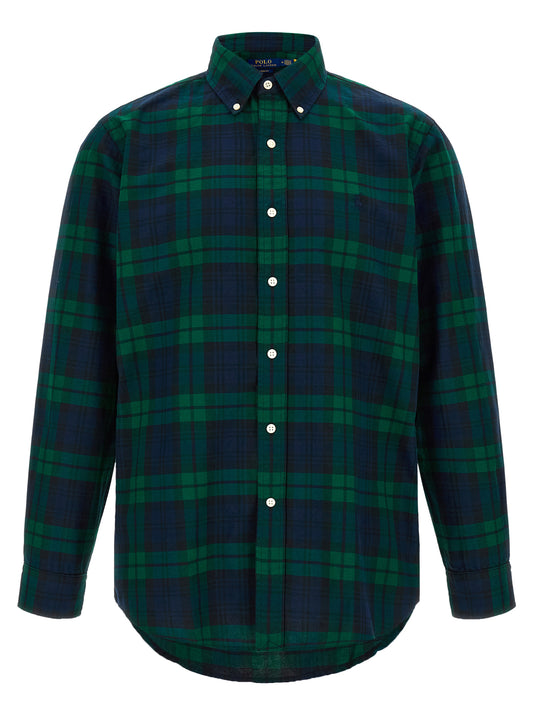 Shirt by Polo Ralph Lauren for men in cotton green, multicolor, navy, patterned & tartan features an architectural silhouette with a refined and elegant button-down-collar neckline for a architectural look.