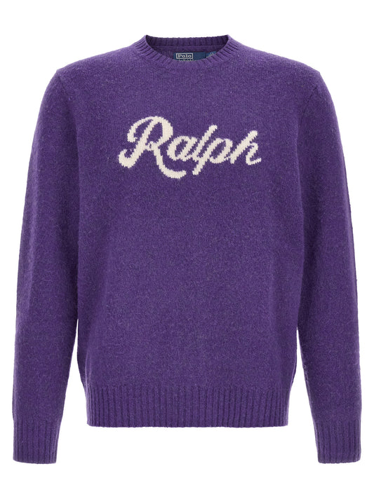 Cardigan by Polo Ralph Lauren for men in cashmere cream & purple features a dramatic silhouette, showcasing a sophisticated and dramatic detail for a timeless, premium look.