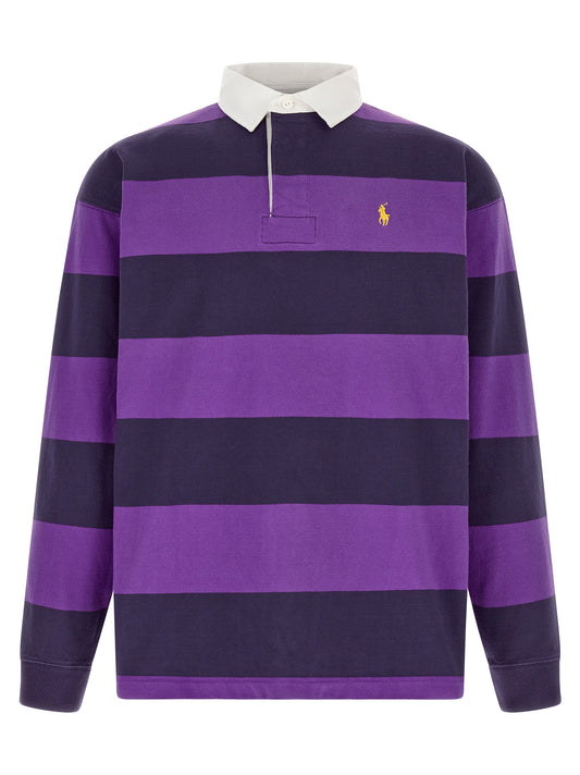 Polo Shirt by Polo Ralph Lauren for men in cotton twill purple, white, yellow & striped presents a sleek silhouette, featuring a refined and for a sleek finish.
