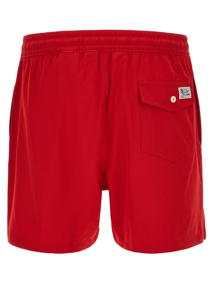 Swim Shorts by Polo Ralph Lauren for men in stretch polyester mesh multicolor, navy, red & white features a refined silhouette, showcasing the premium design of this Pony Men's Stretch Polyester Mesh Swim Shorts.