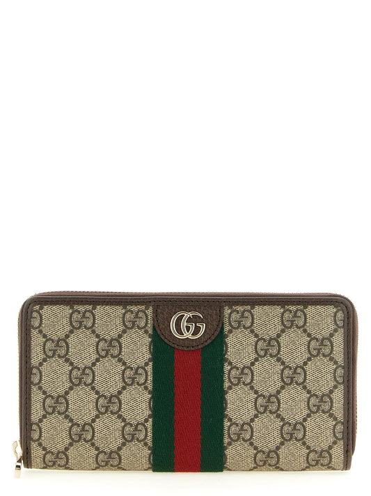 Cardholder Card Case by Gucci for women in polyester polyethylene polyurethane leather beige, brown, ebony, gold, green, red & signature features a sleek silhouette, showcasing the sleek design of the Gg Ophidia Polyester Polyethylene Polyurethane Leather Cardholder Card Case with functional card-organization coin-purse for a premium look.