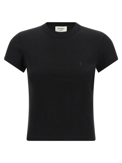 Saint Laurent Cassandre Women's Crew Neck Cotton Activewear T-Shirt - Black