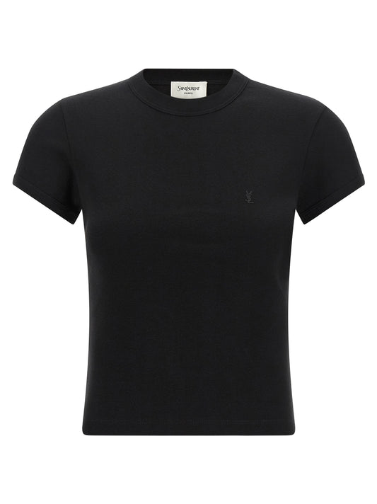 Activewear T-Shirt by Saint Laurent for women in cotton black features a sporty silhouette with and crew neckline, showcasing innovative for a sporty finish.
