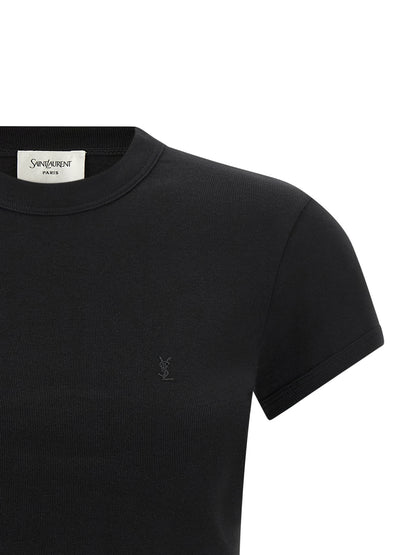 Saint Laurent Cassandre Women's Crew Neck Cotton Activewear T-Shirt - Black
