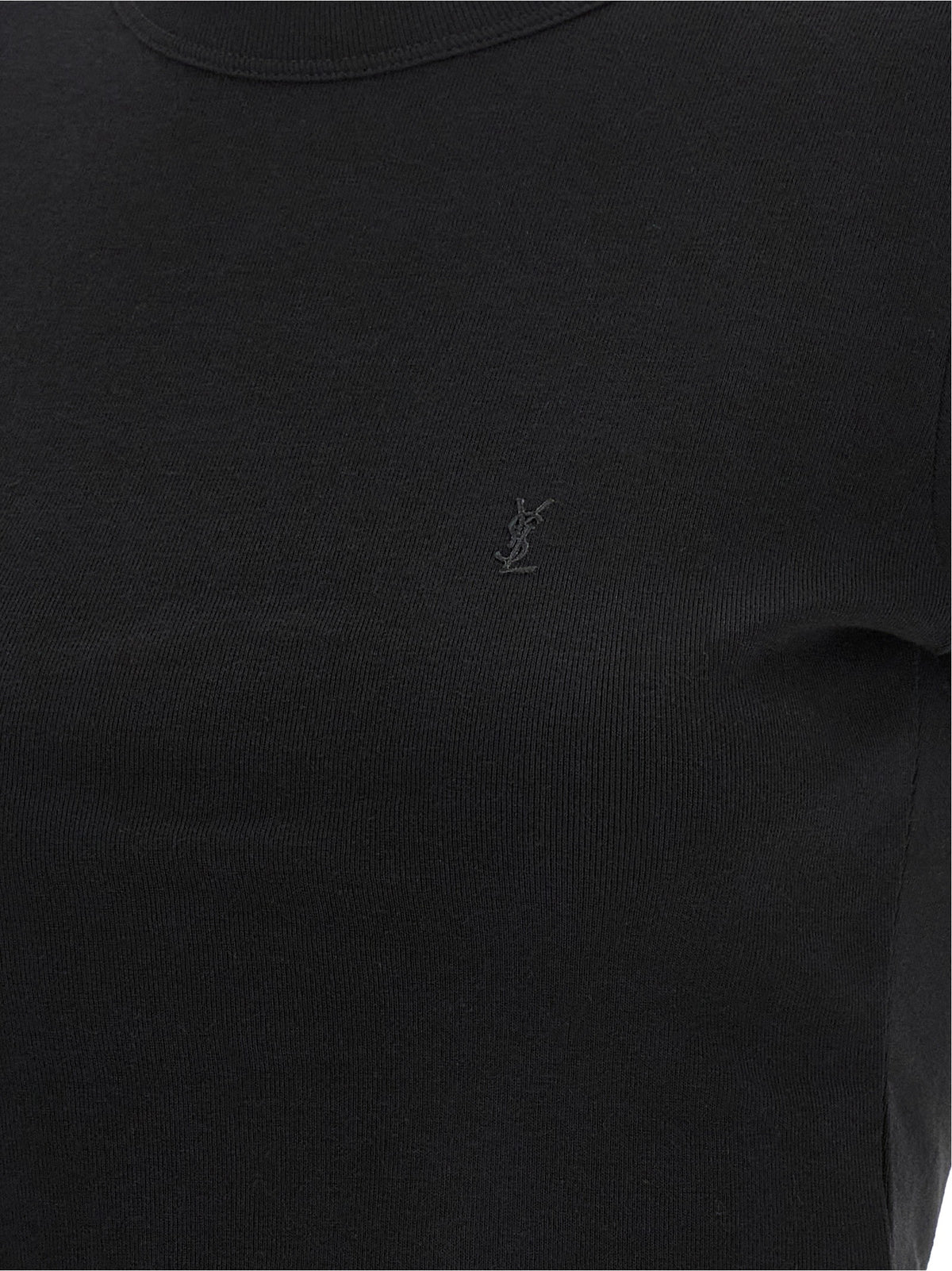 Saint Laurent Cassandre Women's Crew Neck Cotton Activewear T-Shirt - Black