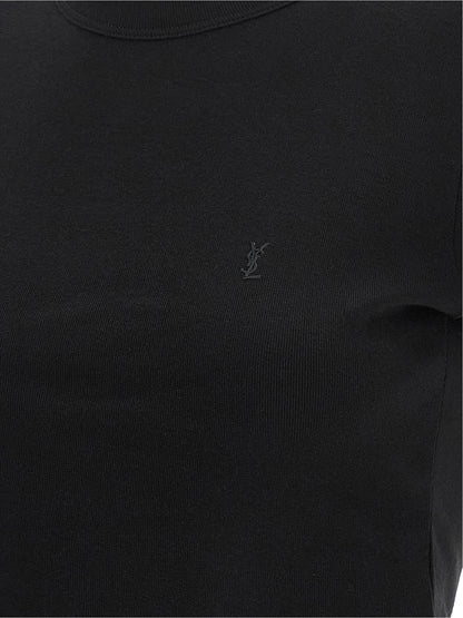 Saint Laurent Cassandre Women's Crew Neck Cotton Activewear T-Shirt - Black